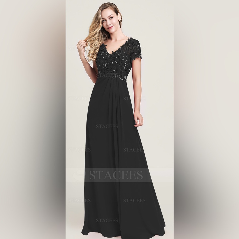 Stacees - Size 2 Black Chiffon Beaded Dress